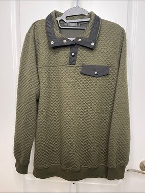 Quilted Olive Green Pullover with Snap Placket Men’s Large